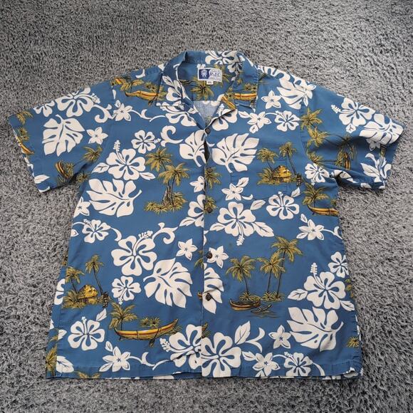 Vintage RCJ Shirt Men Extra Large Blue Floral USA Made Hawaiian Short Sleeve - Picture 1 of 6